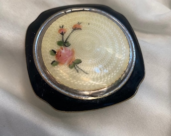 Evan’s Compact Black Guilloche enamel floral design powder