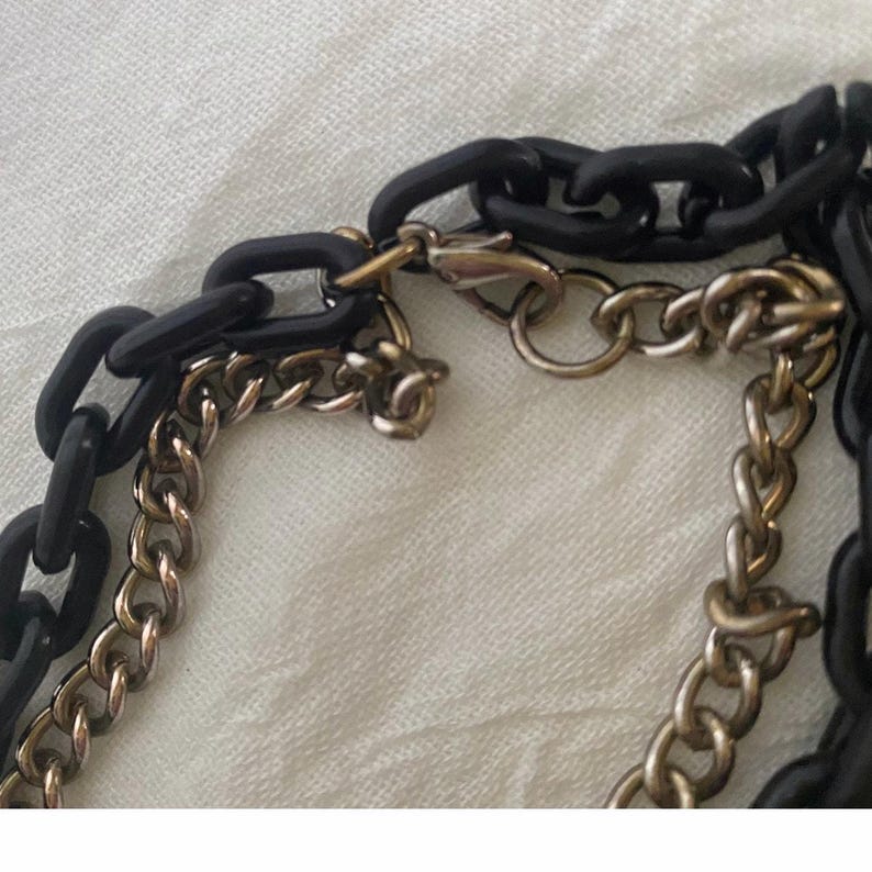 Chunky Black and Gold Chain Statement Necklace Layered Vtg Style Punk