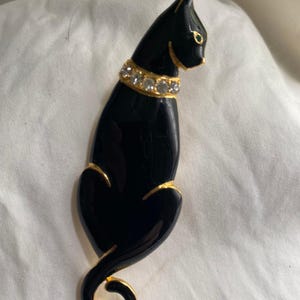 Trafari Black cat brooch Gold Plated black enamel rhinestones