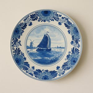 Vintage Royal Delft Sailboat Plate Hand Painted Dutch windmill Scene wall decor