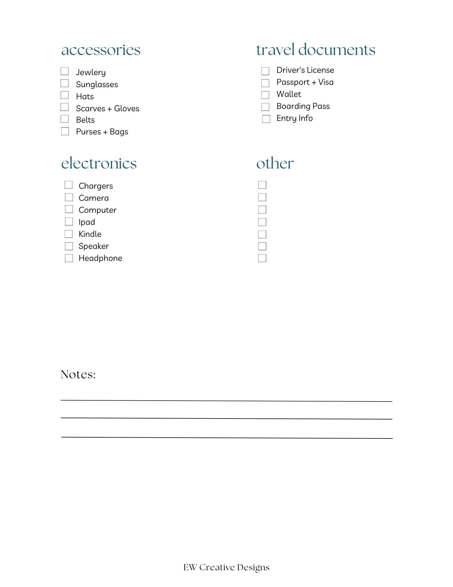 Printable Travel Checklist - Etsy