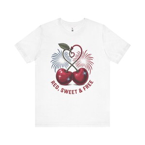 Red, Sweet & Free - Patriotic Cherry Heart Fourth of July Unisex T-Shirt