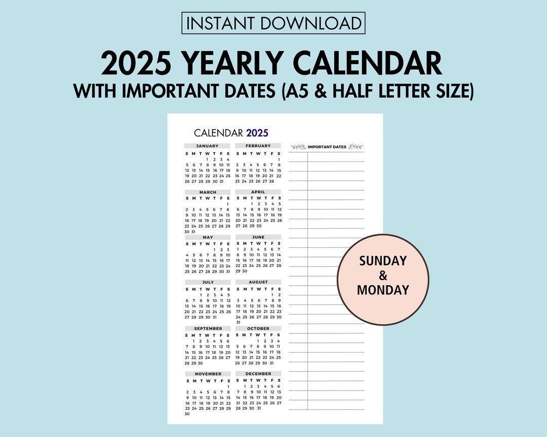 Calendar With Important Dates 2025