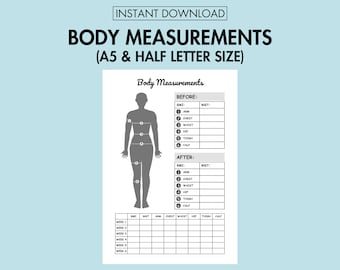 Body Measurement Tracker Printable Body Measure Log, Body Goals Tracker Printable Weight Loss Tracker Self Care Planner A5 Journal Page