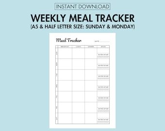 Meal Tracker Printable Weekly Food Tracker PDF Daily Weekly Food Diary Printable Water Intake Tracker Weekly Food Journal A5 Journal Page