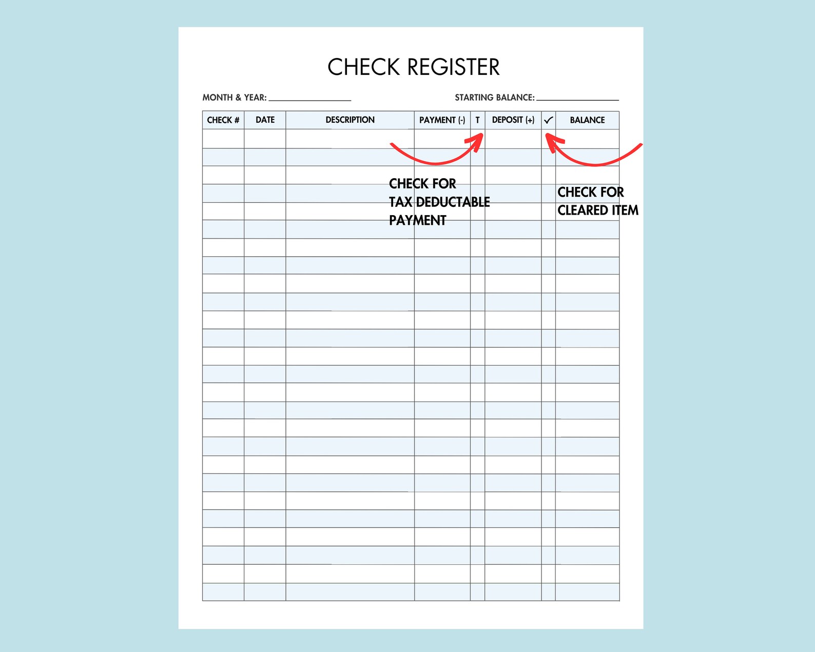 Check Register Printable for Personal Checking Account and Small ...
