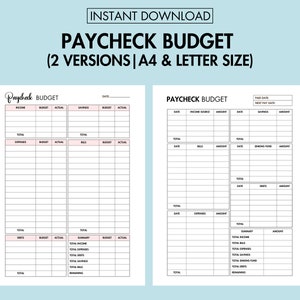 Paycheck Budget Planner Printable Budget By Paycheck Personal Finance Planner, Income and Expense Tracker Bill Payment Tracker Money Planner