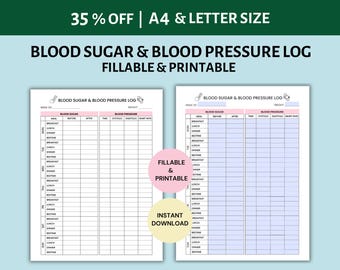 Blood Sugar and Blood Pressure Log Printable, Personal Health Management, Diabetes Record, Glucose Tracker