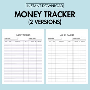 Money Tracker Printable Income and Expense Tracker PDF Checkbook Registry, Personal Checking Account Transaction Log Bank Account Ledger