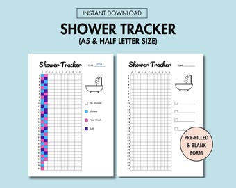Shower Tracker Printable Hygiene Tracker PDF Hair Wash Tracker Year In Pixel Daily Yearly Habit Tracker Self Care Tracker A5 Journal Page