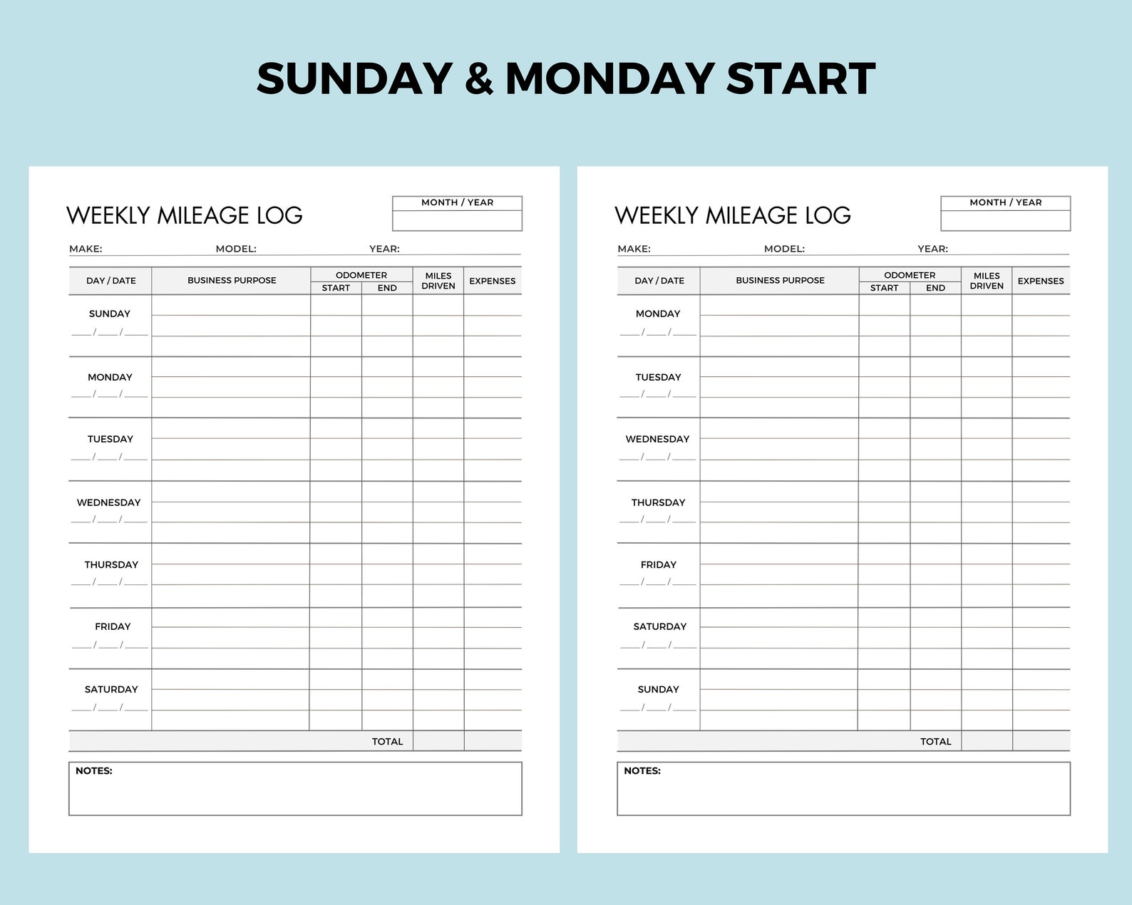 Weekly Business Mileage Log Printable Weekly Mileage (Download Now) - Etsy