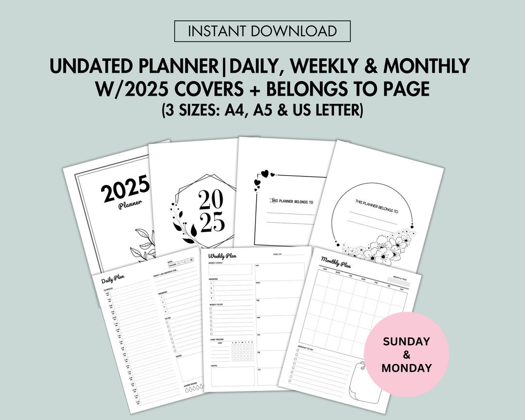 Undated Planner Set Printable Daily Weekly Monthly Planners With 2025 ...