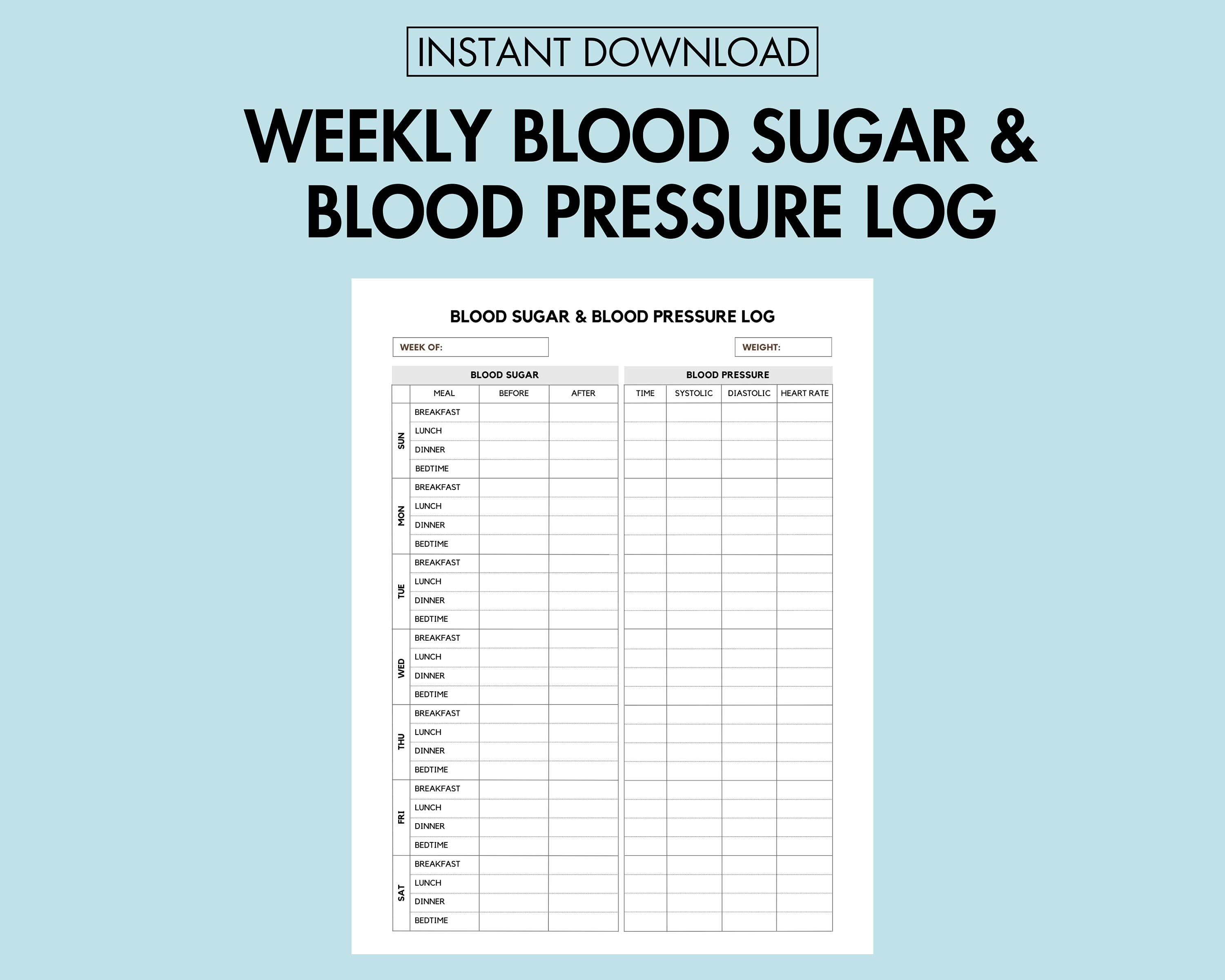 Blood Sugar Log and Blood Pressure Log Printable Blood Glucose Tracker Diabetes Log Book Blood Pressure Record Personal Health Management