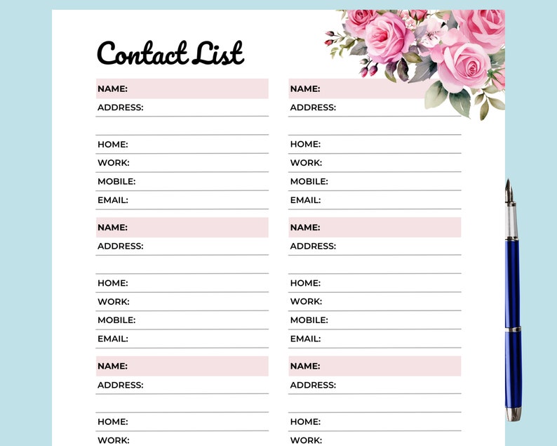 Contact List Printable, Contact Organizer, Address Book Pages, A5 ...