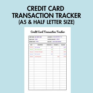 Rastreador de transacciones de tarjetas de crédito Rastreador de deudas imprimible PDF, Planificador de finanzas personales Rastreador de pagos de débito imprimible Registro de pago de deudas Tamaño A5
