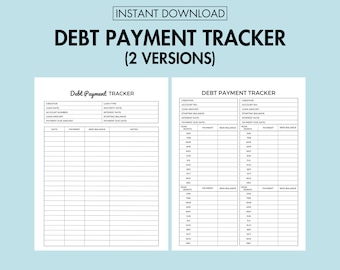 Debt Payment Tracker Printable Debt Payoff Planner Finance Tracker PDF, Loan Payment Log Sheet Printable Debt Organizer Debt Free Planner