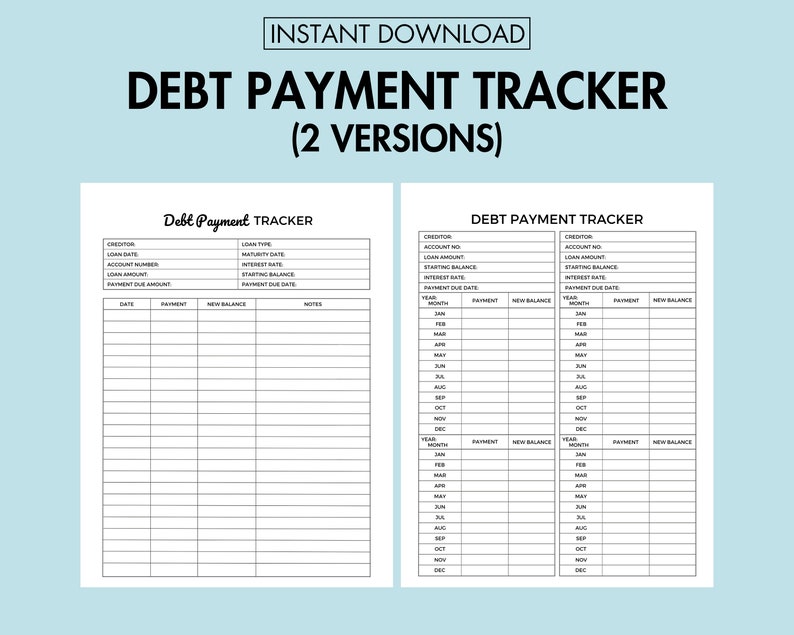 Debt Payment Tracker Printable, Debt Payoff Planner, Finance Tracker ...