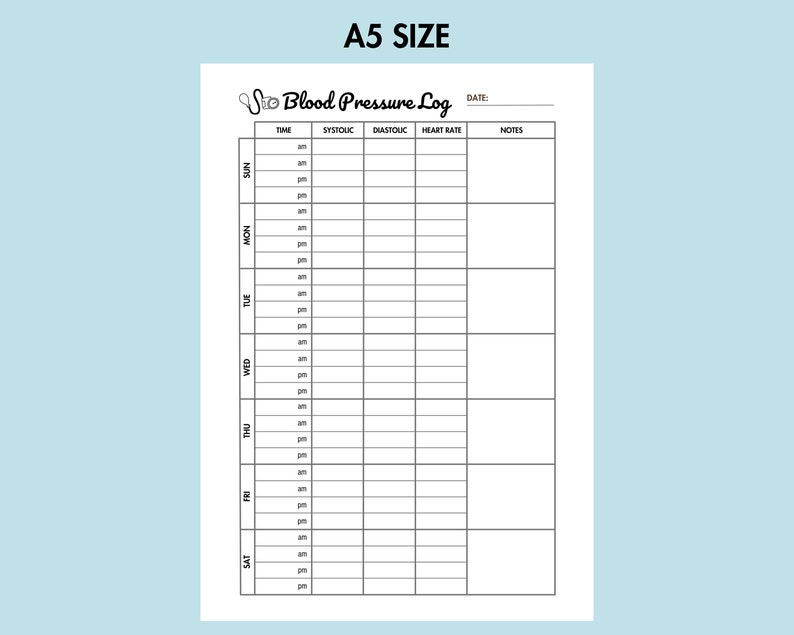 Blood Pressure Tracker Printable Weekly BP Record Sheet PDF Heart ...