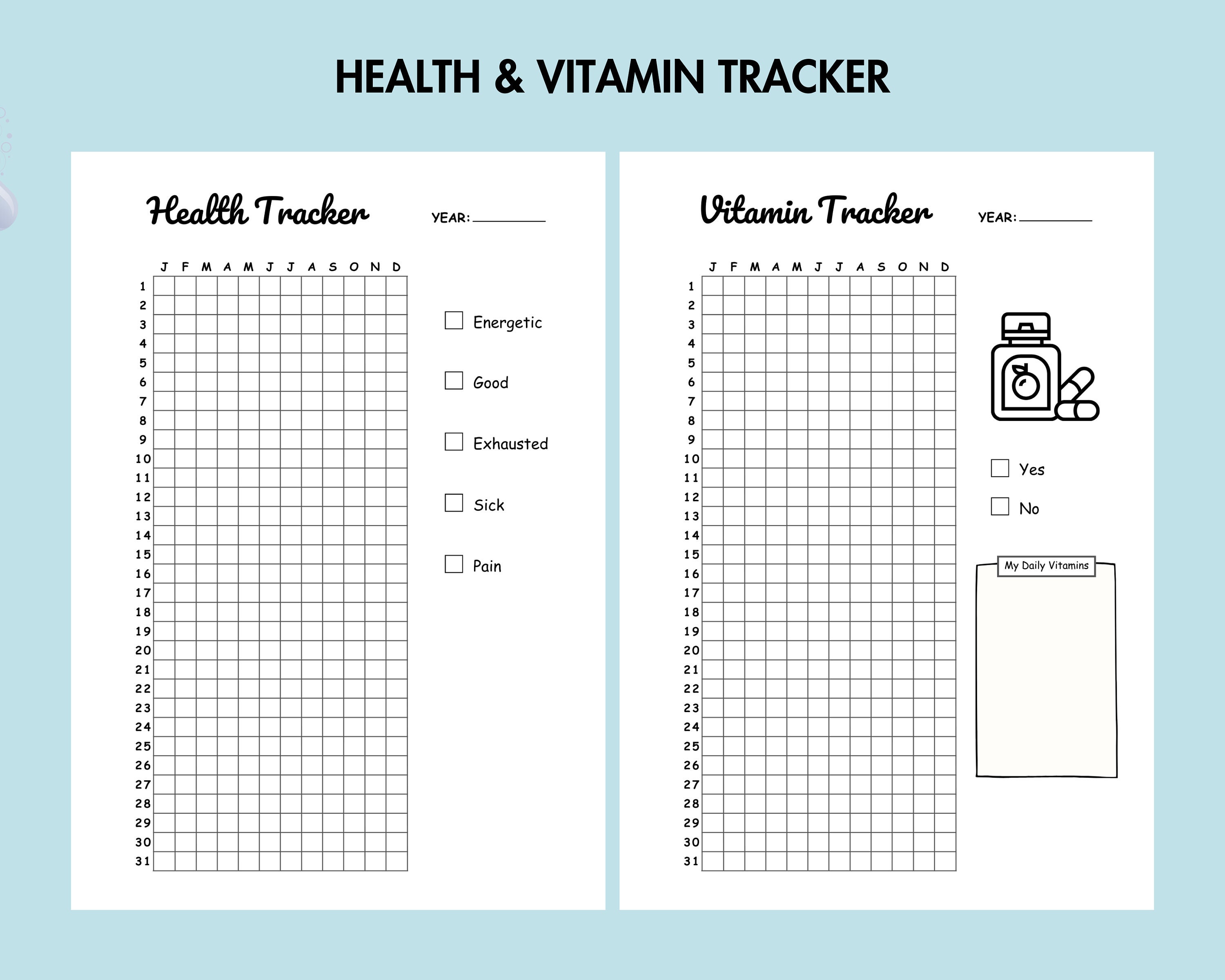 Health Tracker Printable, Health and Weight Loss Planner Bundle, Health ...