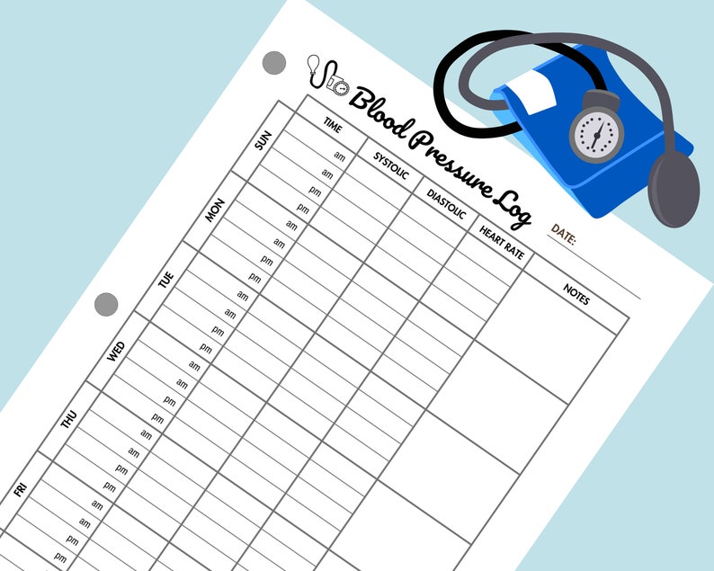 Blood Pressure Tracker Printable Weekly BP Record Sheet PDF Heart ...