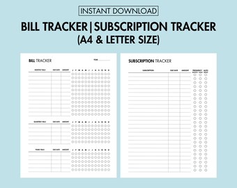 Subscription Tracker Printable Subscription Checklist PDF Monthly Quarterly Yearly Bill Tracker Bill Payment Checklist Expense Tracker PDF-
