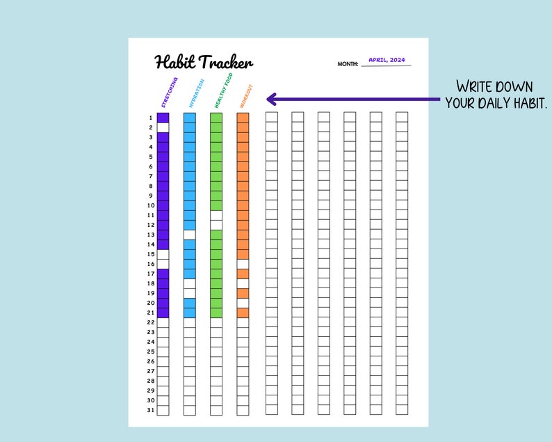 Habit Tracker Printable Daily Monthly Habit Challenge PDF Daily Routine ...