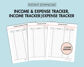 Income and Expense Tracker Printable Personal Financial Planner PDF, Money Tracker Printable Daily Spending Tracker PDF Bill Payment Tracker