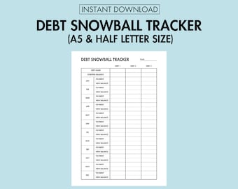 Debt Snowball Tracker Printable Debt Payoff Tracker Debt Payment Log, Personal Finance Planner Printable Debt Free Planner A5 Journal Page