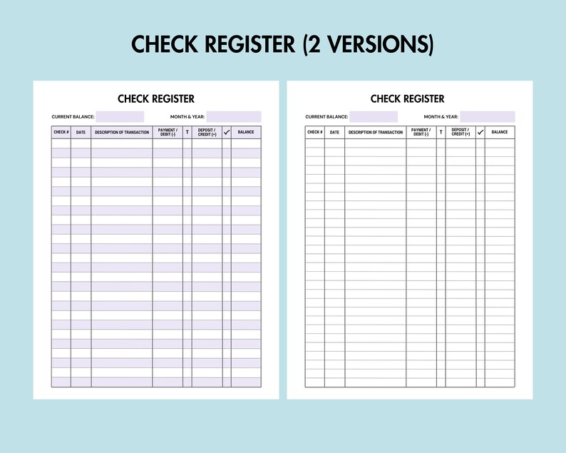 Money Tracker Printable Check Register PDF Deposit and Withdrawal ...