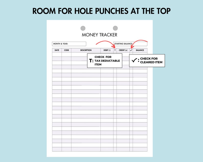 Money Tracker Printable Income and Expense Tracker PDF Checkbook ...