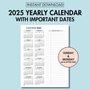 2025 Jahreskalender Druckbarer 2025 Jahresübersichtskalender mit wichtigen Datum 2025 Jahr auf einen Blick 2025 Minimalkalender 2025 Jahresplaner