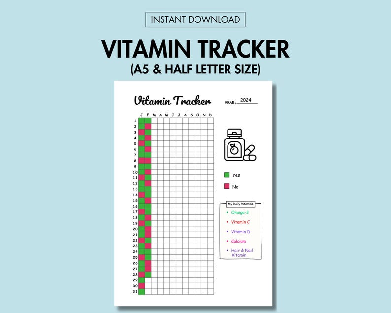 vitamin tracker year in pixel printable