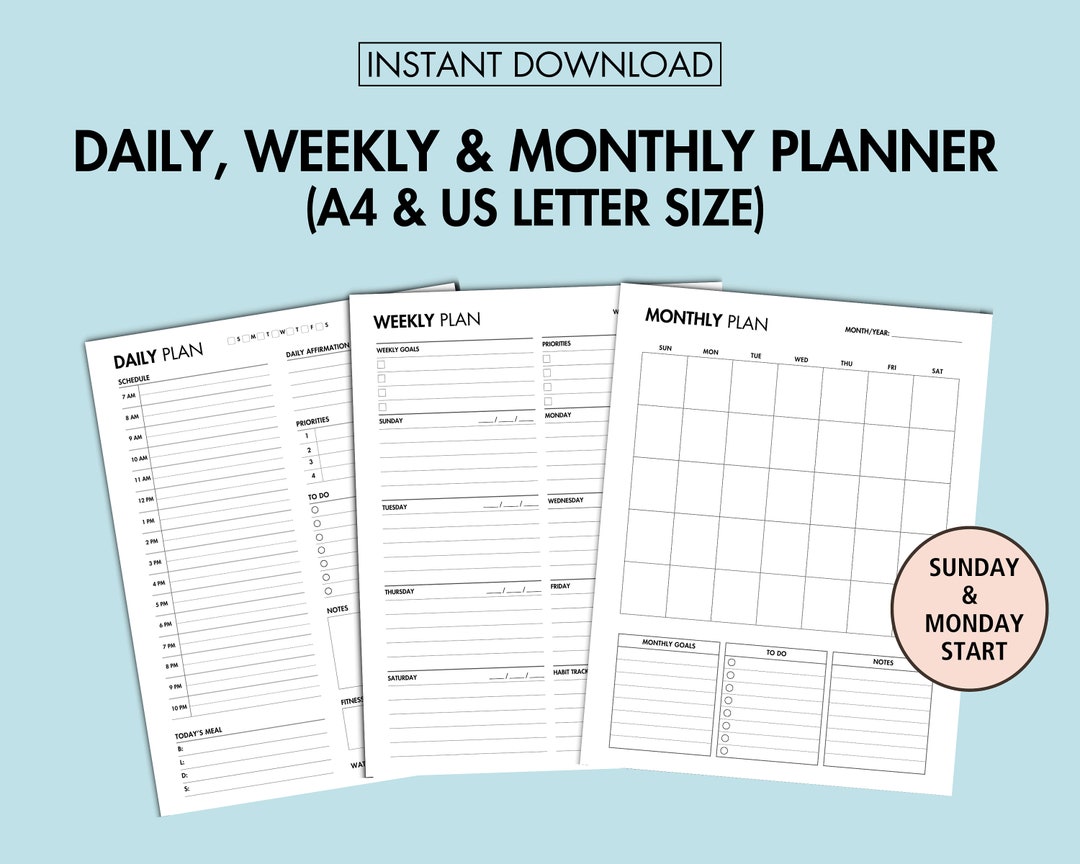 Daily Weekly Monthly Planner Set, Work From Home, Schedule Planner Set ...