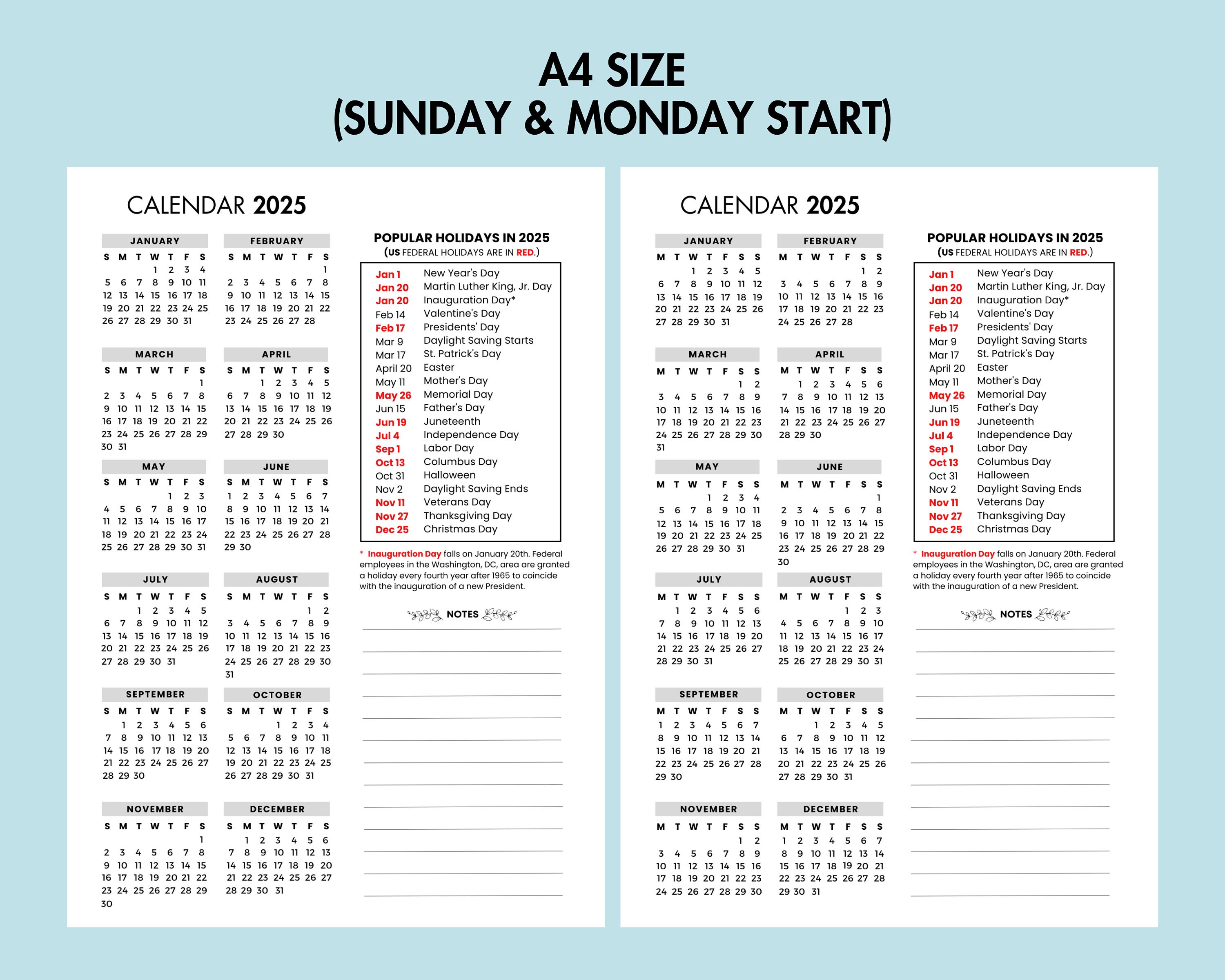 2025 Yearly Calendar With Holidays 2025 Yearly Overview Printable 2025 Year at a Glance 2025