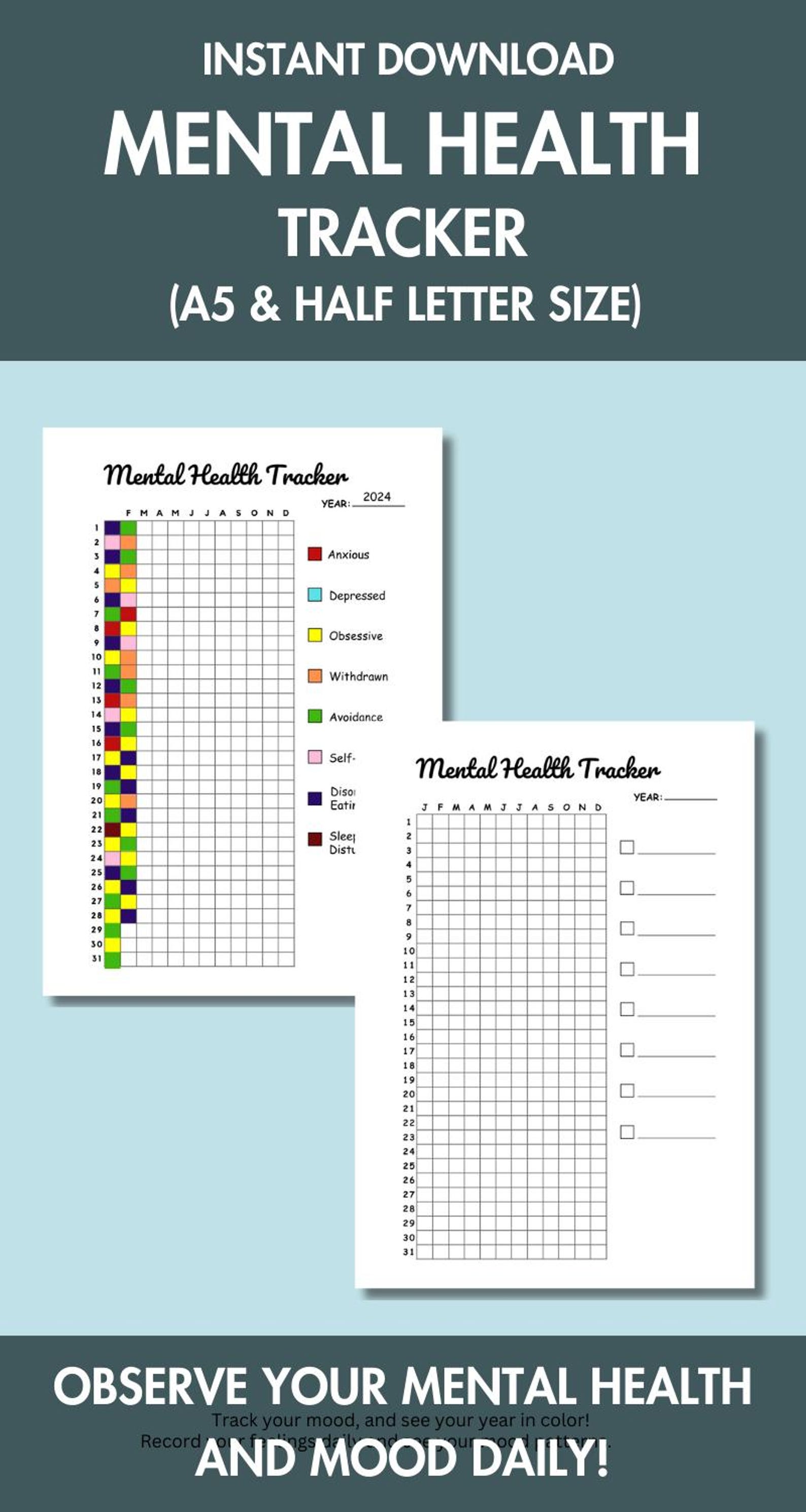 Mental Health Tracker Printable Self Care Planner Wellness Journal ...