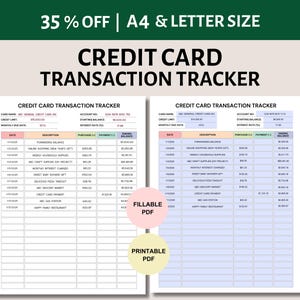 Credit Card Transaction Tracker Printable and Fillable Credit Card Debt Payment Tracker Personal Finance Planner Credit Card Expense Tracker