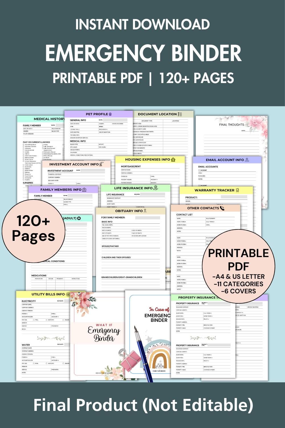 Emergency Binder Printable End of Life Planner What If Binder Household ...