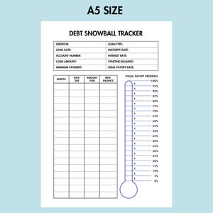 Peut inclure: Une feuille de calcul imprimable de suivi de boule de neige de la dette en noir et blanc avec un thermom&egrave;tre de progression de remboursement visuel. La feuille de calcul comprend des sections pour le cr&eacute;ancier, la date du pr&ecirc;t, le num&eacute;ro de compte, le montant du pr&ecirc;t, le paiement minimum, le type de pr&ecirc;t, la date d'&eacute;ch&eacute;ance, le taux d'int&eacute;r&ecirc;t, le solde initial et la date de remboursement objectif. La feuille de calcul comprend &eacute;galement un tableau avec des colonnes pour le mois, la date d'&eacute;ch&eacute;ance, le montant pay&eacute; et le nouveau solde.