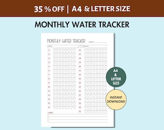 Water Tracker stampabile, download immediato, registro mensile dell'assunzione di acqua in formato PDF, tracker dell'idratazione, tracker della salute con sfida all'acqua stampabile