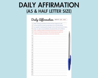 Daily Affirmation Printable Positive Affirmation Mindfulness Journal, Daily Gratitude Journal Printable Daily Monthly Manifestation Journal