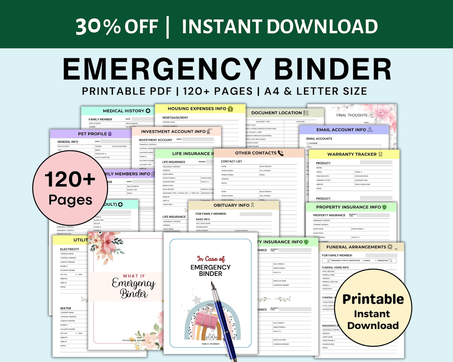 Emergency Binder Printable End of Life Planner What If Binder Household ...