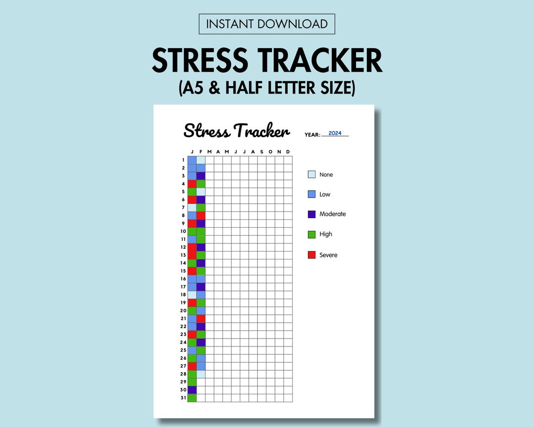 Stress Tracker Printable Journal Page Daily Yearly Anxiety Tracker Year