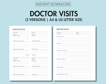 Doctor Visit Tracker Printable Medical Appointment Tracker PDF Healthcare Planner Doctor Appointment Reminder Printable Doctor Visit Record