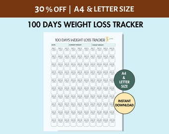 Weight Loss Tracker Printable Weight Loss Record Sheet PDF, Weight Loss Planner Health and Wellness Planner 100 Days Weight Loss Challenge