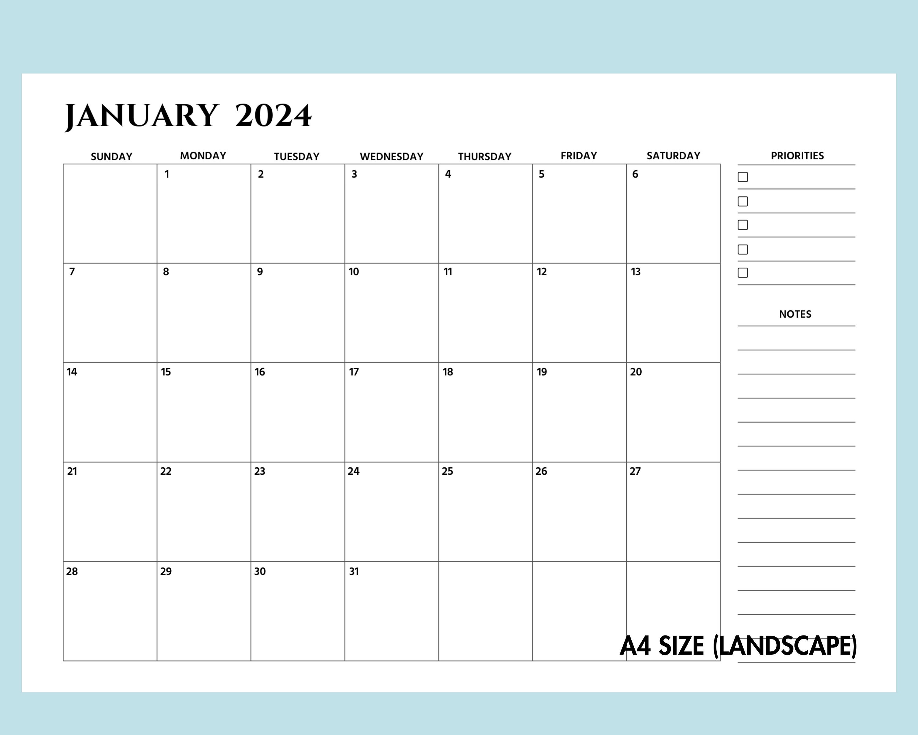 Monthly Calendar Planner 2024 Minimalist Calendar Instant Download