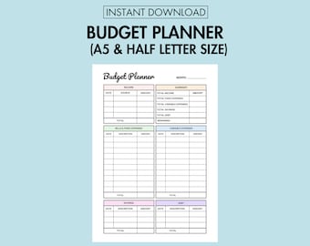 Planificateur budgétaire mensuel imprimable Suivi budgétaire Budget par chèque de paie, planificateur financier, aperçu des finances, page de journal PDF A5 Gestion de l'argent