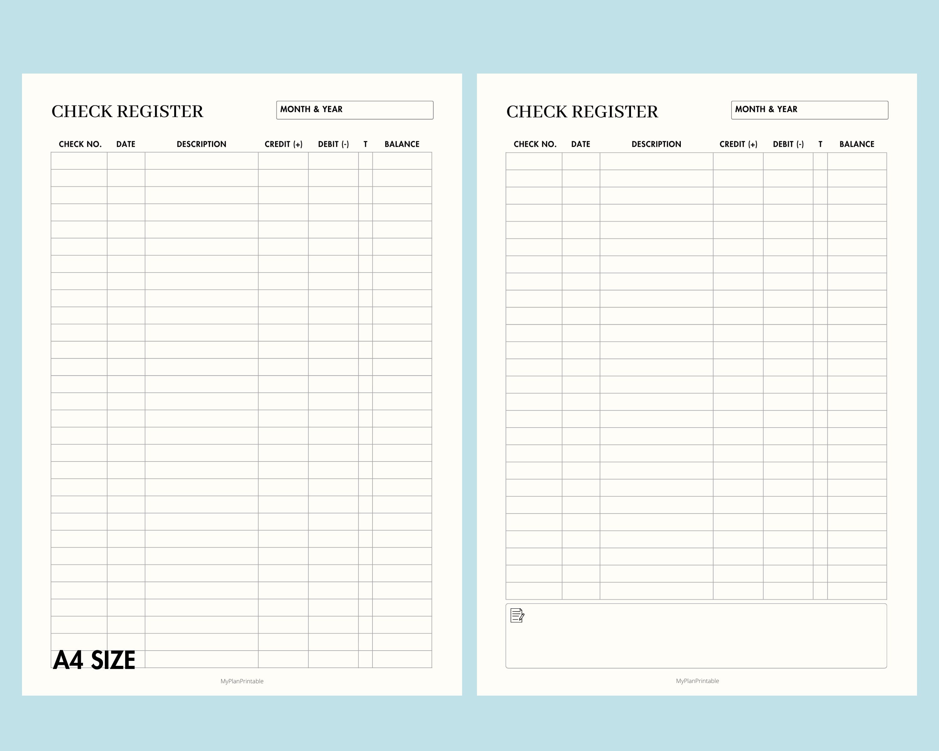 Checkbook Register Printable Accounting Ledger Printable Etsy