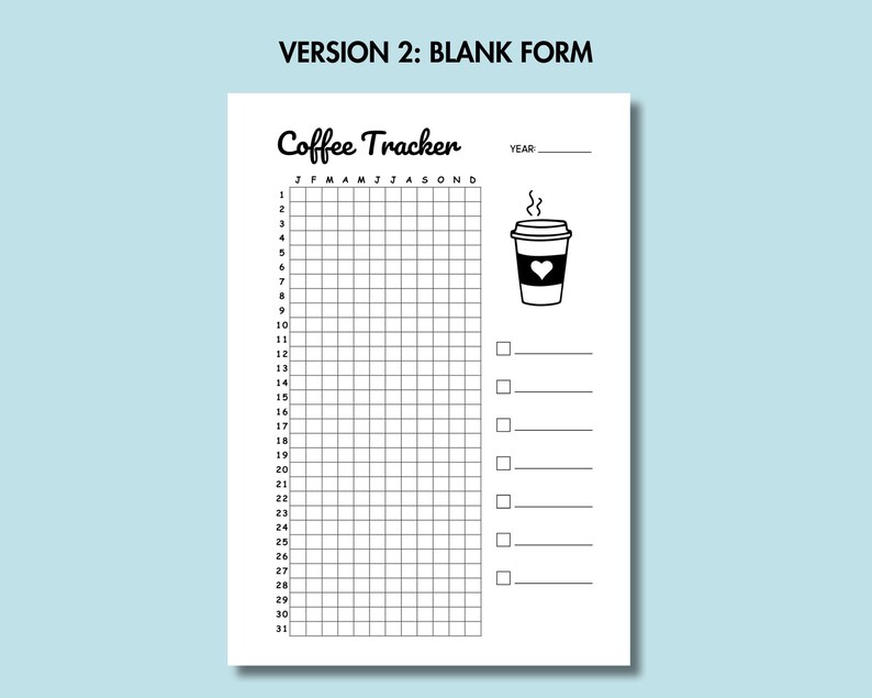 Coffee Tracker Printable Caffeine Log Year in Pixel Daily Yearly Health ...