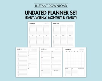 Niet-gedateerde Plannerbundel Afdrukbaar Dagelijks Wekelijks Maandelijks en jaarlijks Planner Afdrukbaar Schema Organizer PDF Takenlijstbundel Tijdbeheer