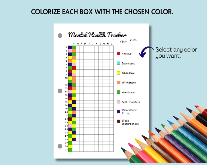 Mental Health Tracker Printable Self Care Planner Wellness Journal ...